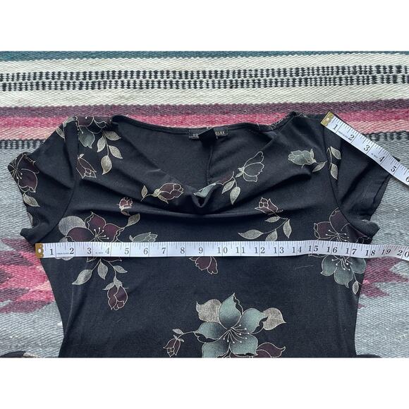 Vintage Social Circles Elastane Form Fitting Black & Floral Dress Sz 10P/M - Picture 14 of 16